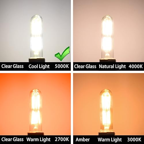 Miniatura 8 de CREATE BRIGHT Bombillas LED de candelabro T10 Tubular Edison Bombilla LED de filamento 8 W E26 luz blanca diurna 5000 K, vidrio transparente, 960