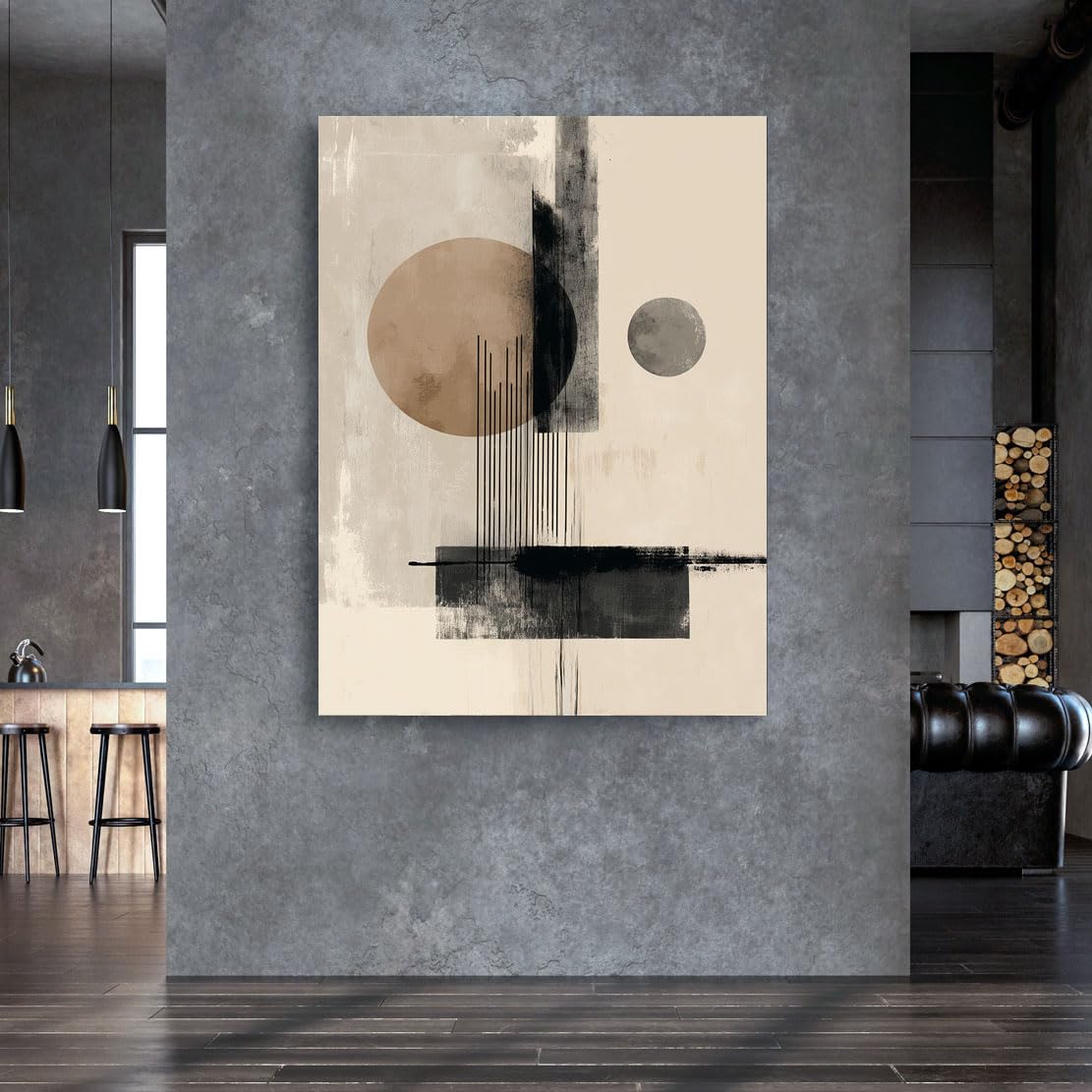 Kunstgestalten24 | Boho Wandbild auf Leinwand mit Echtholz-Keilrahmen – Abstrakte Kunst in Beige und Braun – Modernes Bild für Wohnzimmer & Büro | 75x100 mit 2cm Rahmentiefe