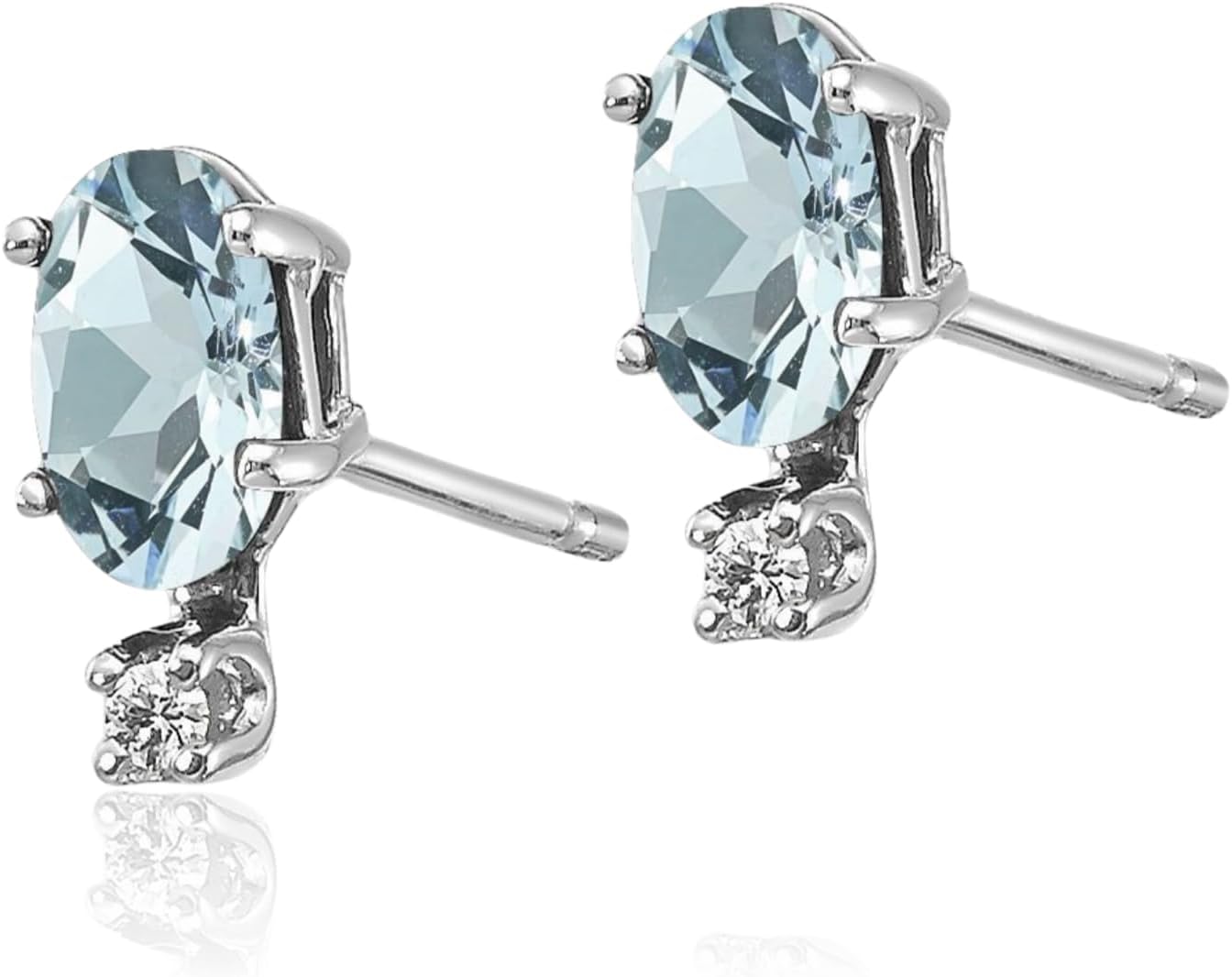 IceCarats 14K Solid White Gold 0.50 carat Blue Aquamarine Diamond Accent Large Stud Earrings 7mm 1/4 inch Oval Cut, Natural, Prong Set, Butterfly Back For Her