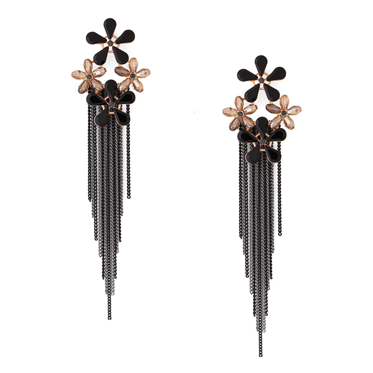 Yellow Chimes Crystal Danglers Earrings for Women Floral Shaped Crystal Black Long Chain Dangler Earrings for Women and Girls (B09XXPKDWV) Amazon Price History, Amazon Price Tracker