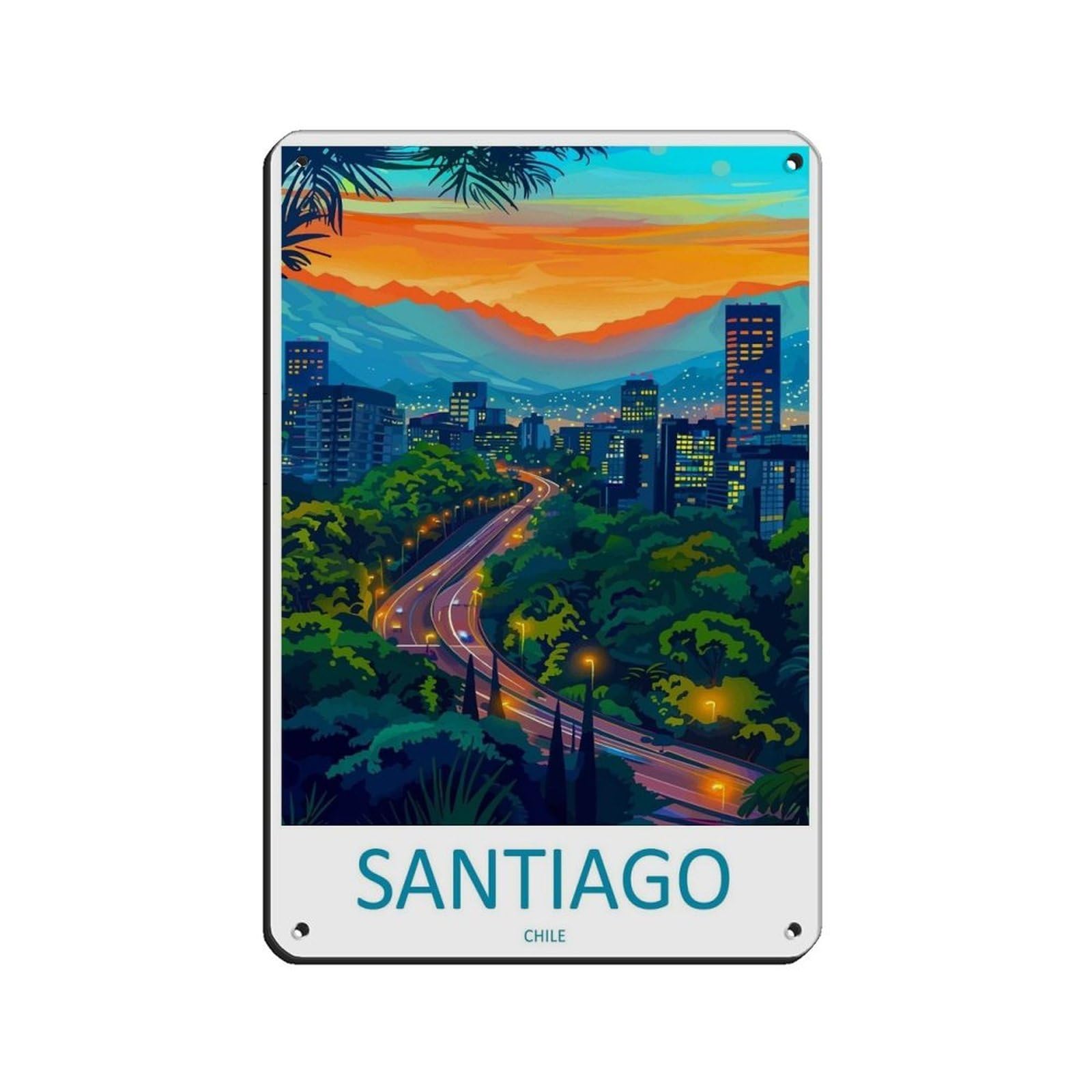Santiago Travel Art Chile (3) Tin Sign Vintage Metal Pub Club Cafe Bar Home Wall Art Decoration Poster Retro 8x12inch(20x30cm)