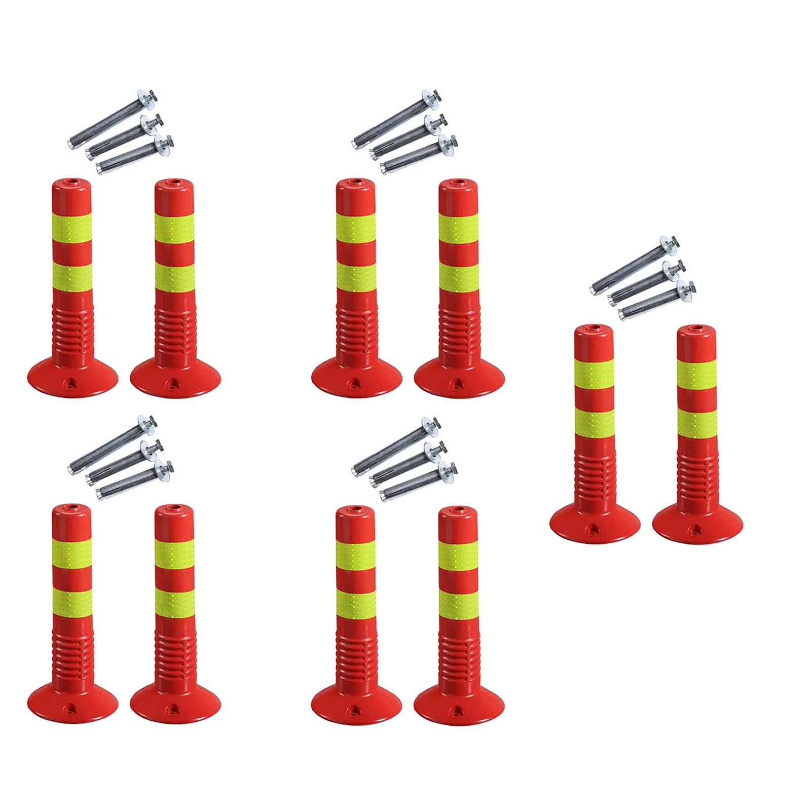 Safety Bollard Post Parking Barrier 2 4 6 8 10 12 Pcs, Streets Traffic Sign Posts for Parking Lot/ Personal Area/ Facility Management, Traffic Crowd Control Posts (45cm/18in H Red+yellow 10 pcs)