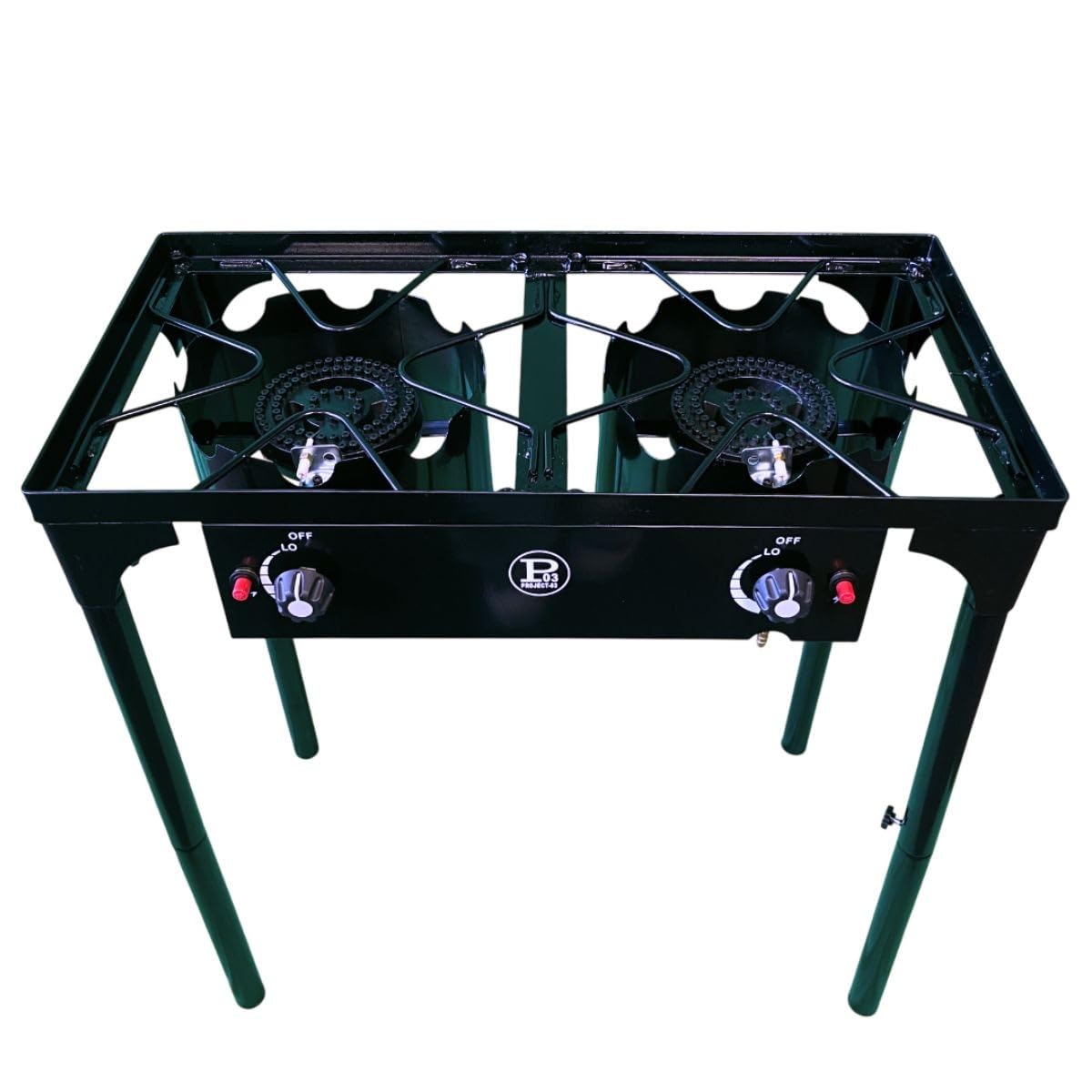 Project - Réchaud à Gaz 2 Feux 9KW 4 Pieds Bruleurs en Fonte Modulable en 3 Hauteurs - Cuisine Extérieure 74.5 x 40 x H80 cm Allumage Piezo POWERTOP 2