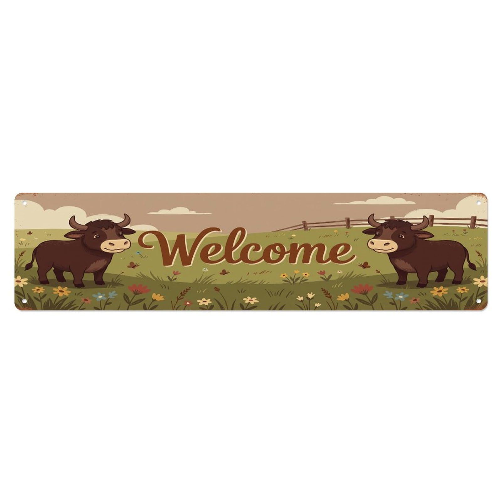 Olhnbad 4X16inch(10X40cm) Vintage Welcome Bull Pasture Metal Tin Sign