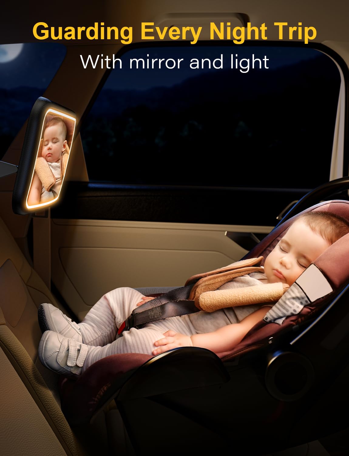 TAZENI Espejo de coche para bebé con luz para bebé, recargable, 2000 mA, espejo de bebé para asiento de coche, gancho trasero, diseño de clip, espejo de asiento de coche para parte trasera del bebé