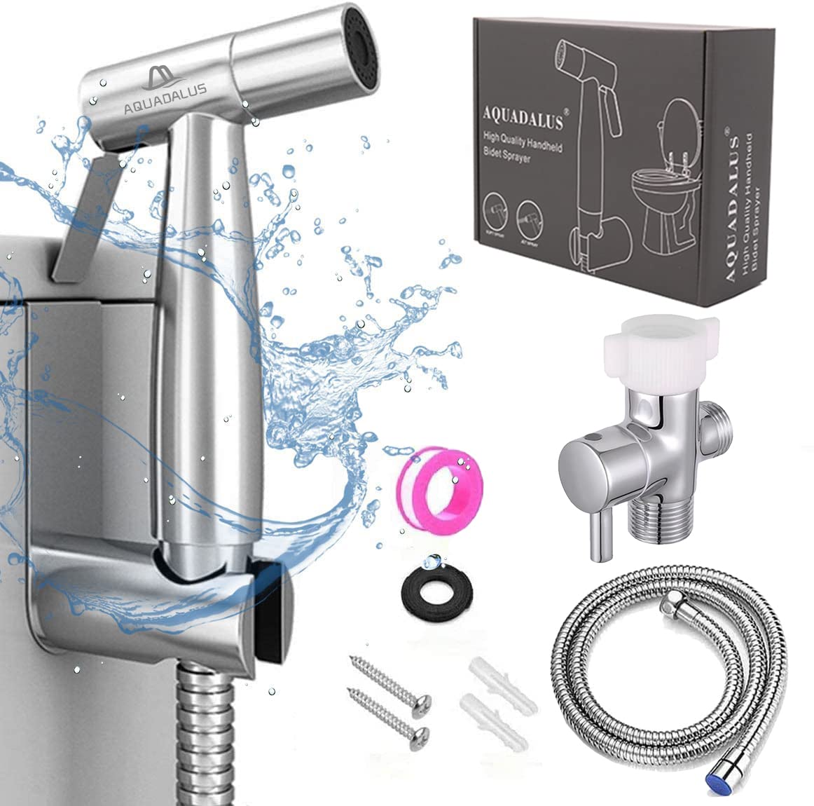 Aquadalus Handheld Bidet Sprayer for Toilet - Toilet Bidet Sprayer with Adjustable Water Pressure Control for Feminine Wash