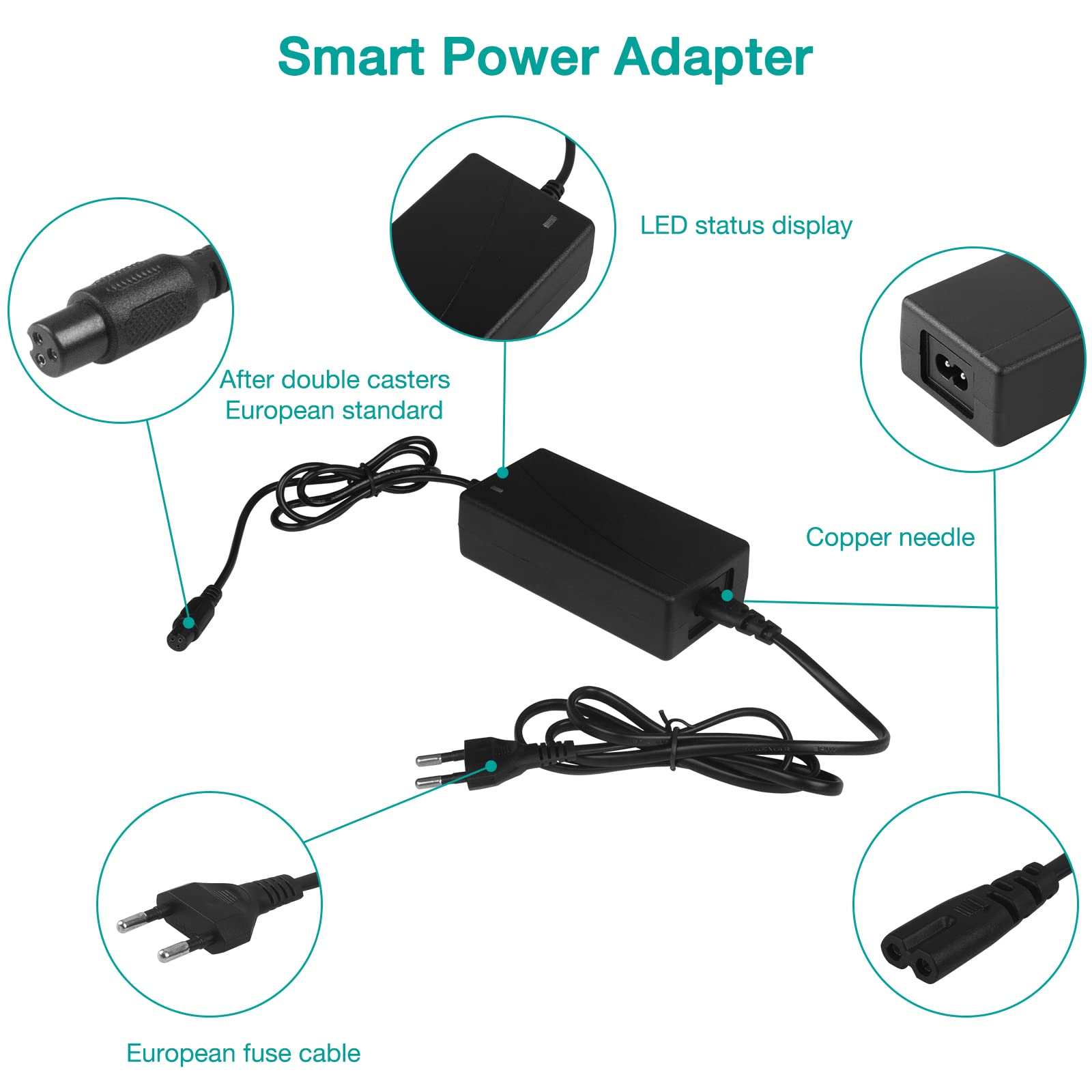 Hoverboard kabel do ładowania, XPJBKC 42 V, 2 A, ładowarka do deskorolki elektrycznej, kabel do ładowania z wyświetlaczem LED, 36 V, ładowarka do deskorolki samobalansującej, 3 otwory