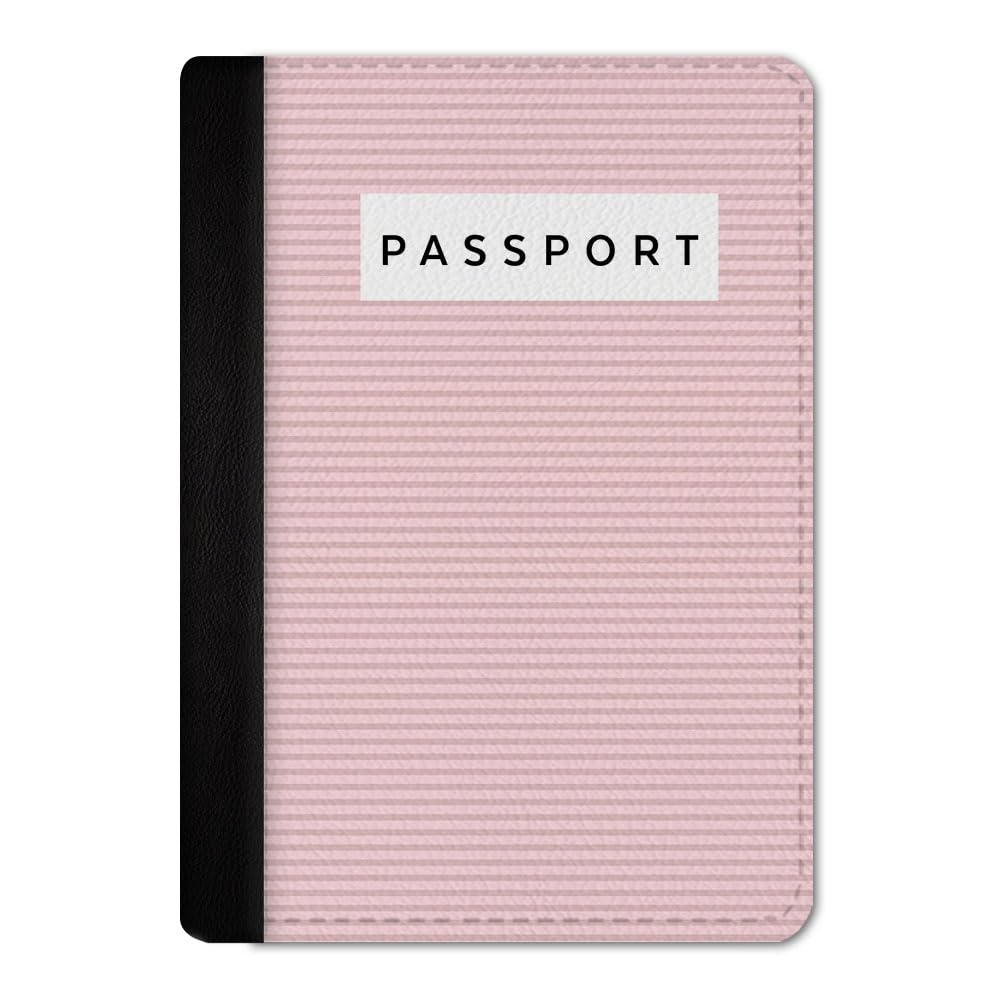 printed passport cover for men & women | vegan leather travel passport holder | 2 card slots & boarding pass pocket | slim travel wallet case | pink stripes passport cover