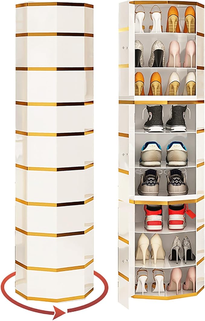 QQXX 360 Rotating Shoe Rack With Doors,Round Shoe Rack