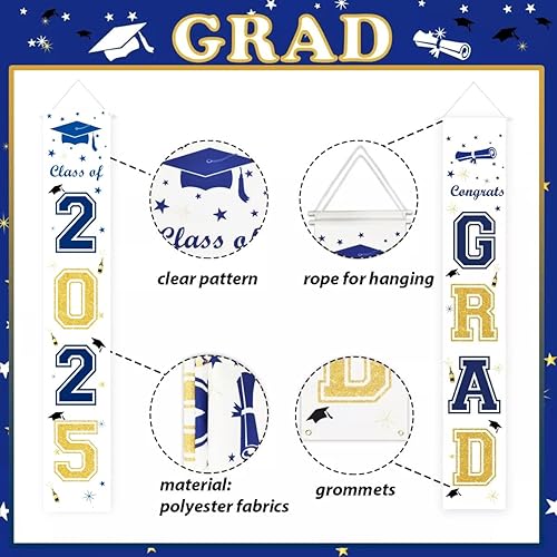 Miniatura 7 de Decoraciones de fiesta de graduación, azul marino, amarillo, decoraciones de graduación 2025, pancartas de clase de 2025, letrero de patio con texto