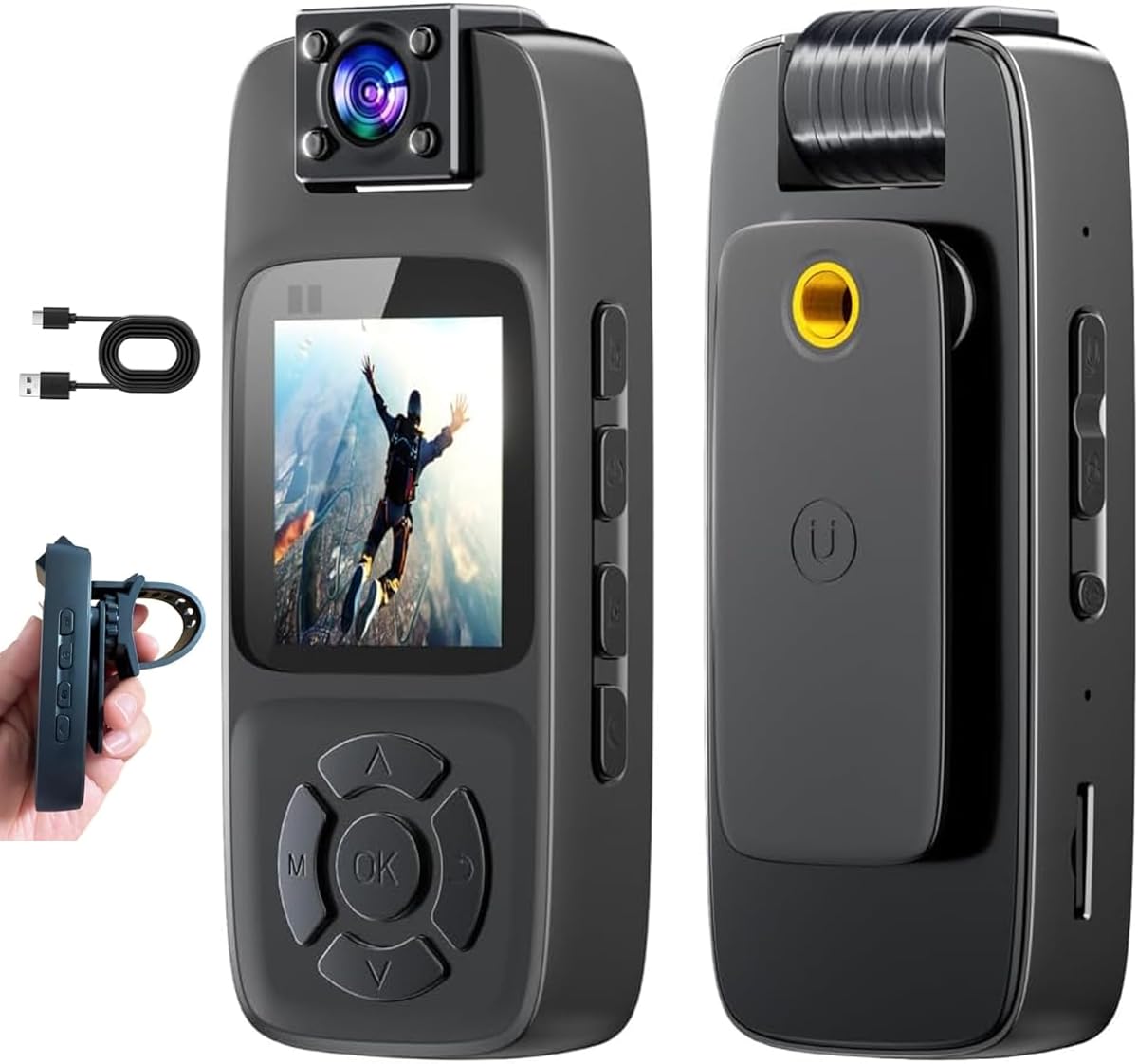 VSDSLGD Mini Body Camera with Audio and Video Recording - 4K HD Clip On Camera, 180° Rotation Lens WiFi for Real-Time Viewing, Infrared Night Vision Body Cam for Security Work Records Guard Traveling