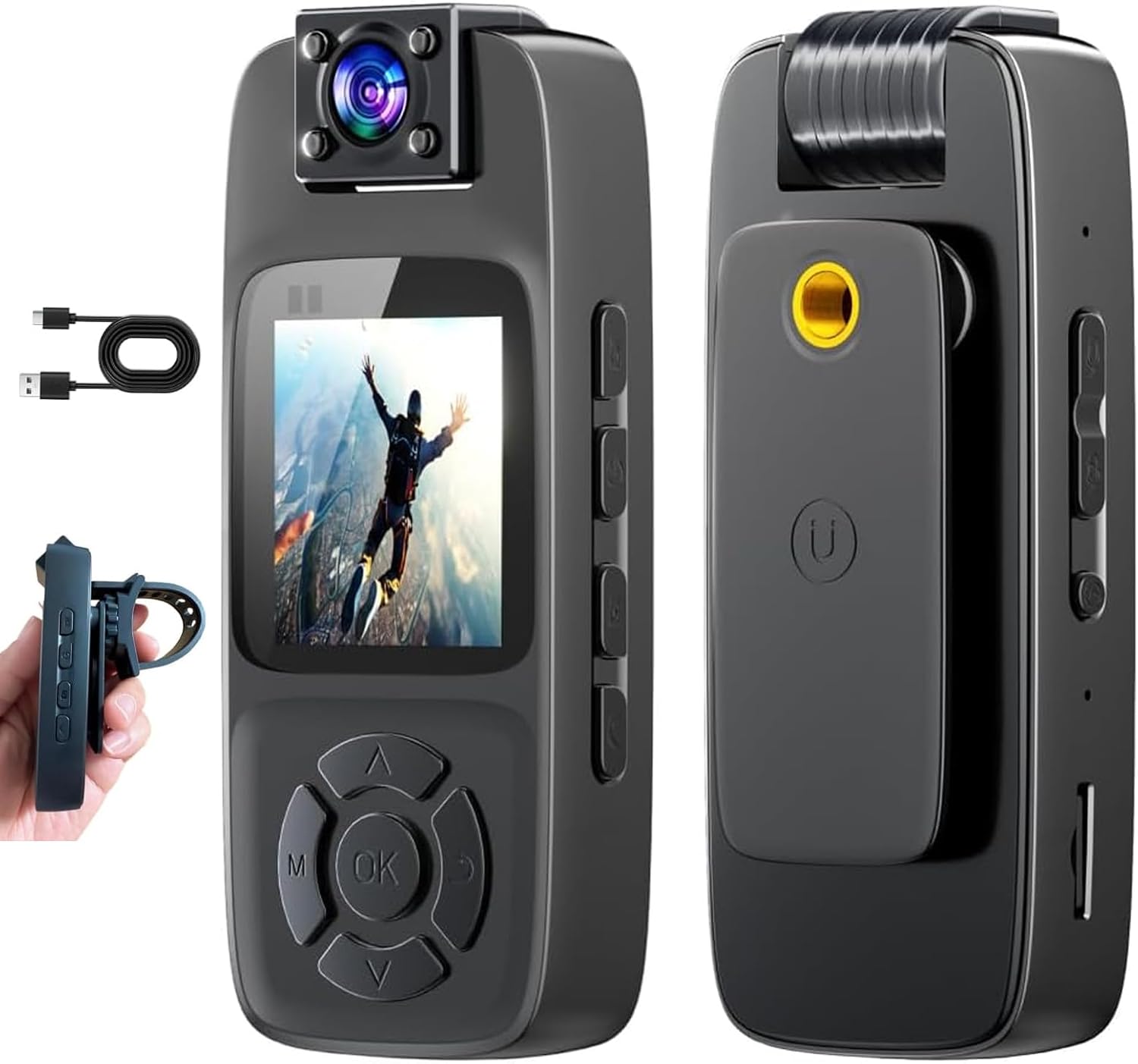 VSDSLGD Mini Body Camera with Audio and Video Recording - 4K HD Clip On Camera, 180° Rotation Lens WiFi for Real-Time Viewing, Infrared Night Vision Body Cam for Security Work Records Guard Traveling