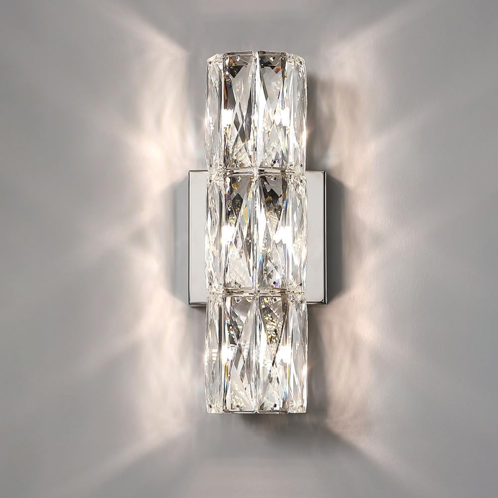 HYJAUSXB Wall Lamps Sconces Long Crystal Chrome Lights Linear Bathroom Vanity Light Bedside Mount Lamp(40CM)
