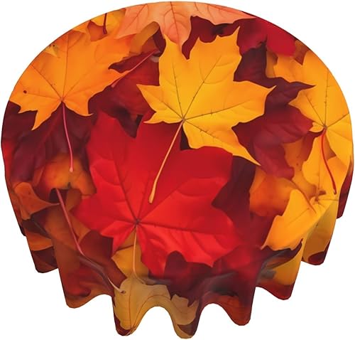 Mantel redondo de arce con hojas de otoño de 60 pulgadas, mantel de hojas de Acción de Gracias de flores (apto para mesa de 20 a 47 pulgadas) para