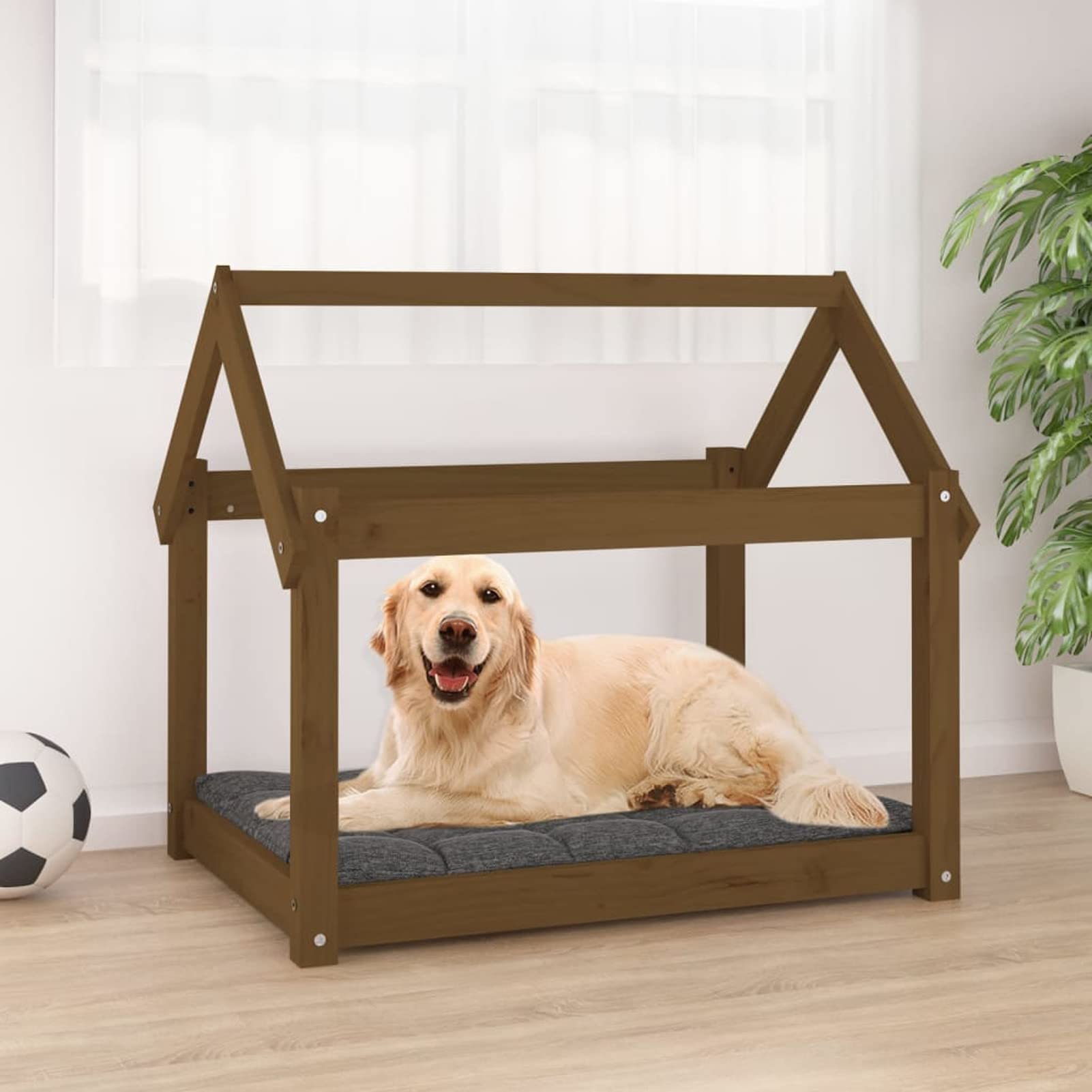 Homgoday Bursztynowe legowisko dla psa 81 x 60 x 70 cm z litego drewna sosnowego, wystrój klatki dla psa klatka dla psa wewnętrzna Kennel dla psów klatki dla psów na zewnątrz ogrodzenie dla psa