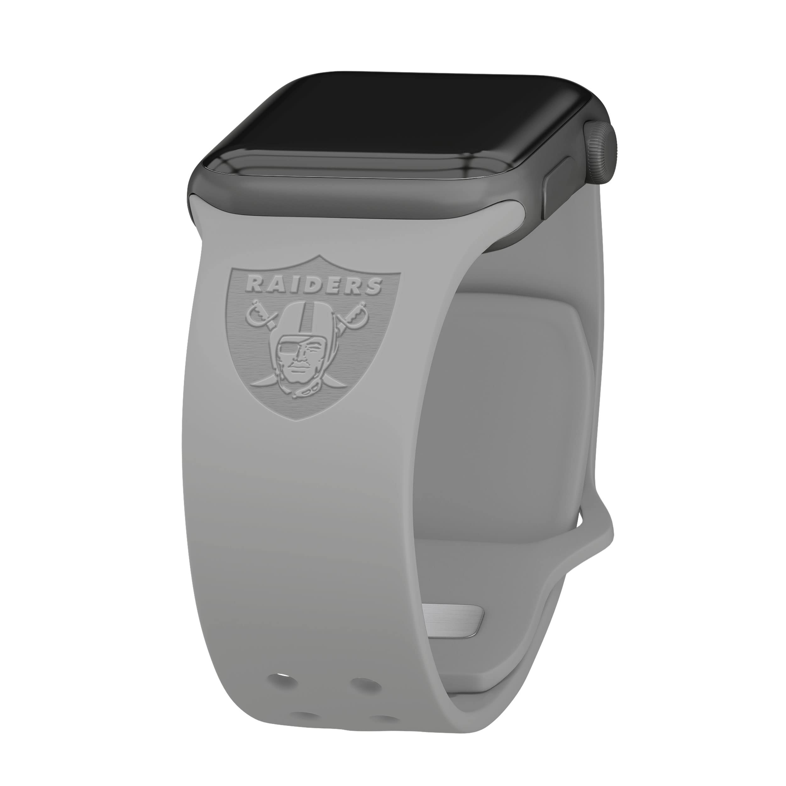 Game Time Las Vegas Raiders Engraved Silicone Sport Watch Band Compatible with Apple Watch (42/44mm Gray)