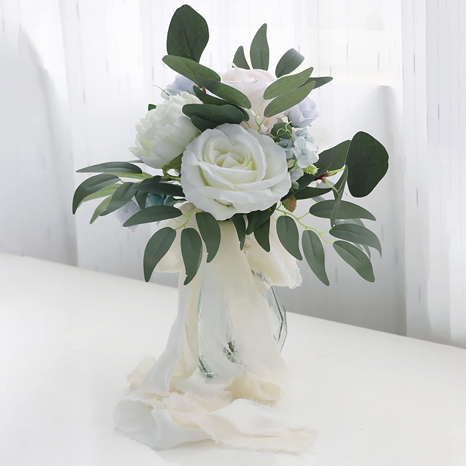 Fiori Artificiali Piante Foresta Simulazione Fiore Bouquet da Sposa Bianco Blu Matrimonio per Centrotavola Addio Decorazioni Romantiche (1) (1 B) Interessante