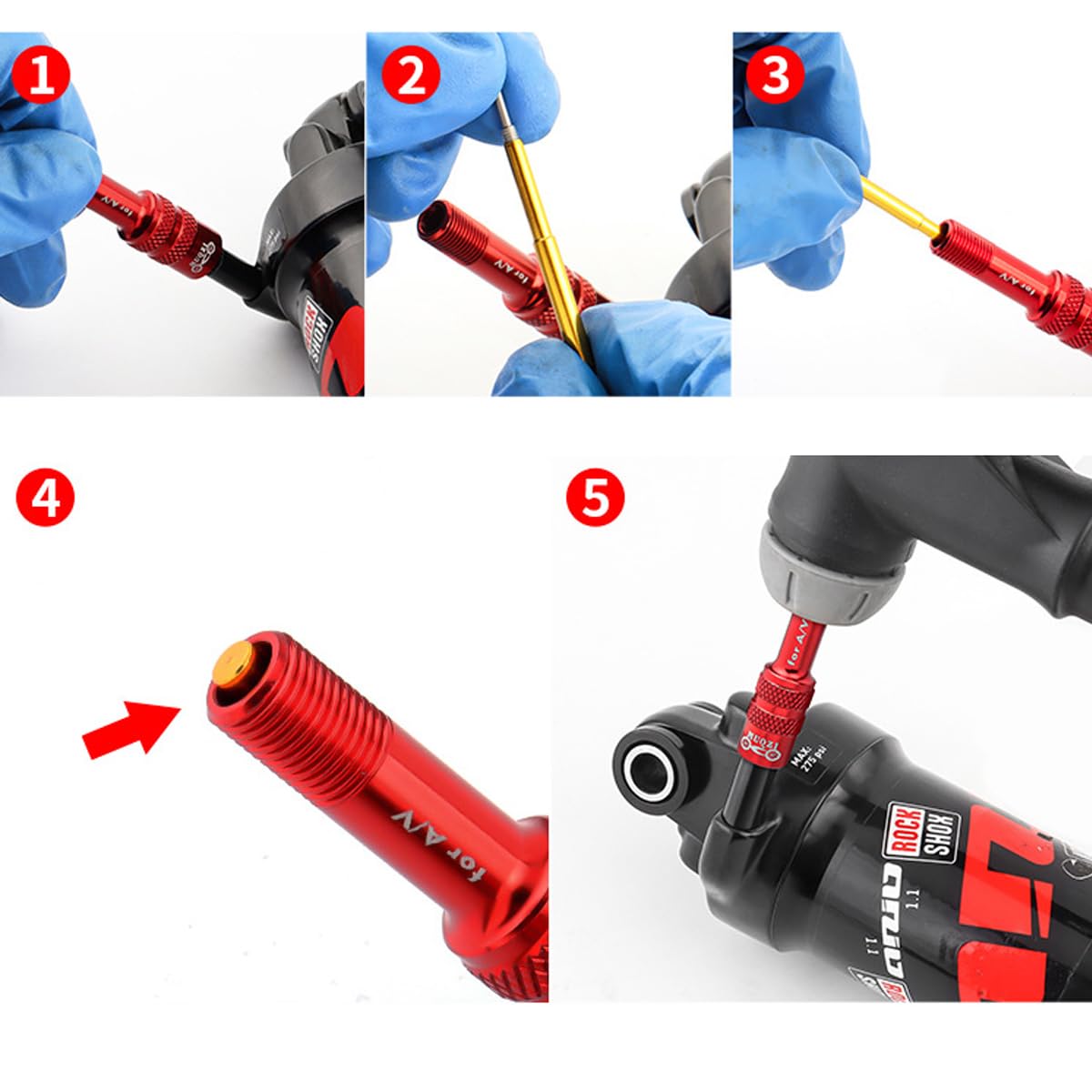Adaptador de válvula de horquilla delantera para bicicleta, adaptador de válvula delantera, horquilla inflable para suspensión