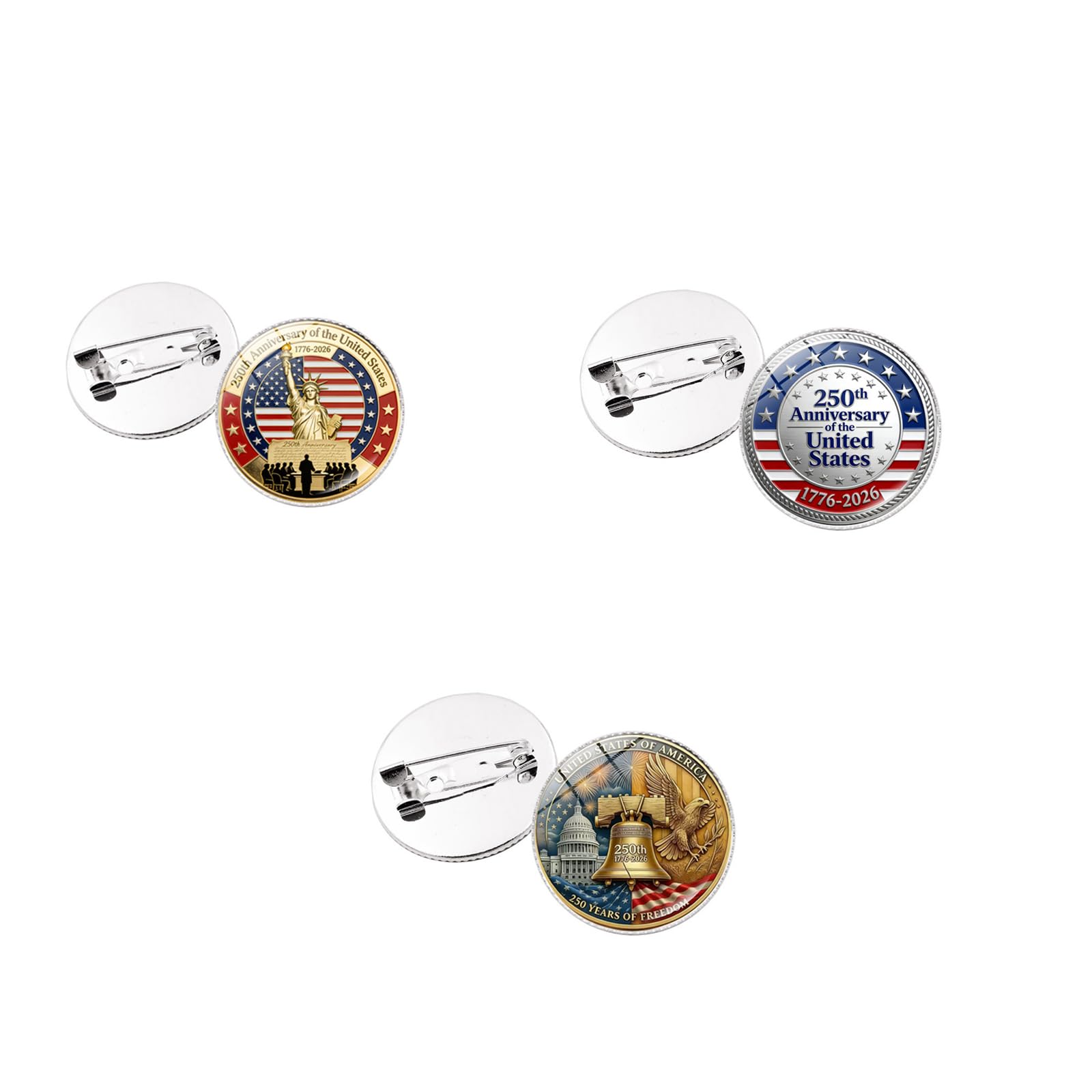 Americans - Broche conmemorativo del 250 aniversario para abrigo, bolsa o cuaderno, decoración de ropa, accesorios de ropa, insignia conmemorativa de moda antigua