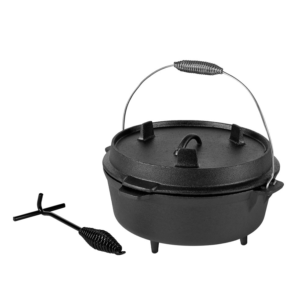 Melko Couvercle de poêle à frire en fonte du four hollandais Lifter BBQ Chaudière à feu de bois Camping