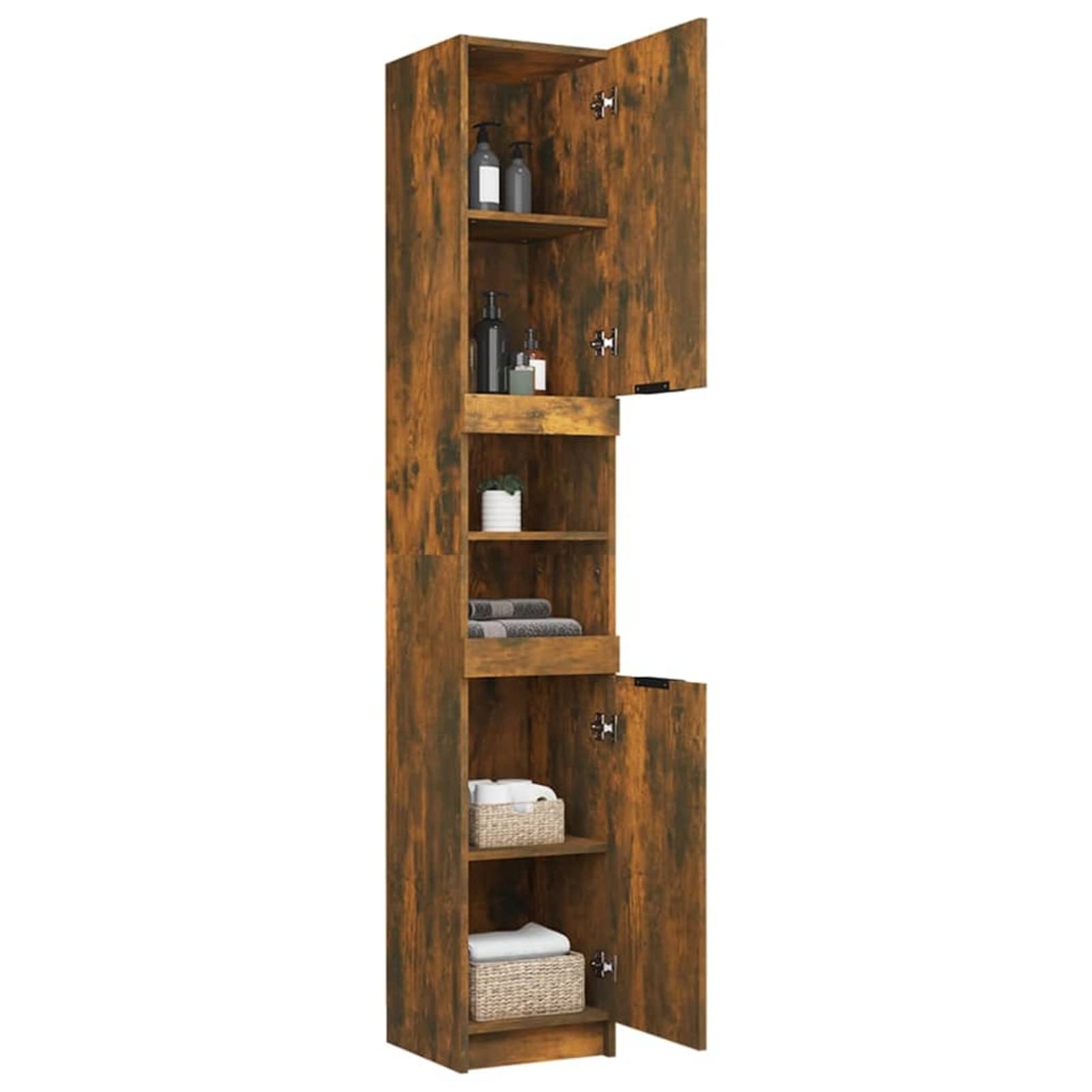 Armario de Baño, Muebles De Baño, Mueble Baño Auxiliar, Columna Baño, Auxiliares para Baños, Mueble Alto Baño,contrachapada Roble Ahumado 32x34x188,5 cm