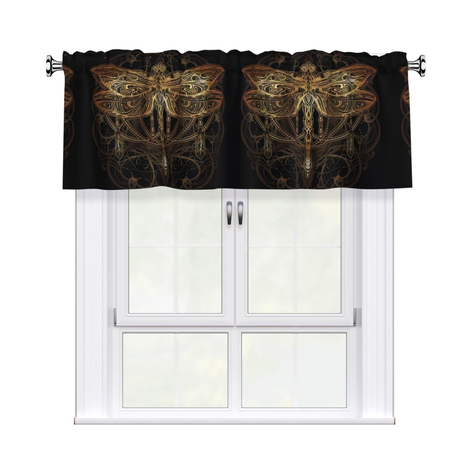 HJFCZH WHJSSF dragonfly Prints 54x18in Curtain Valance - Peach Skin Polyester Kitchen Cover with Light Filtering Floral & 3" Rod Pocket