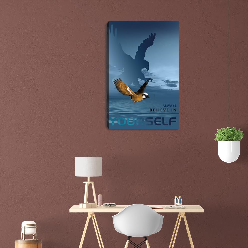 Entrepreneur Motivational Canvas Wall Art Inspirational Soaring Eagle Blue Landscape Poster Quotes Artwork Picture Print Wooden Framed Home Office Bathroom Bedroom Wall Decoration - 12" Wx18 H 2