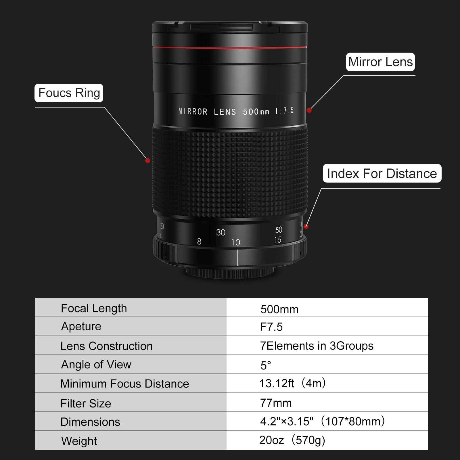 Mirror Lens Telephoto Lens - 500mm f7.5 Reflex Mirror Lens Manual