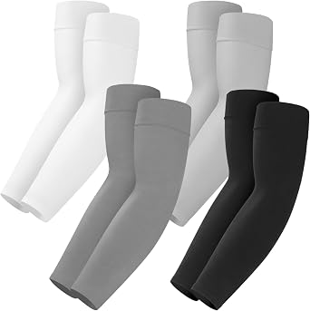 Mochabao 8 Pairs Soft Arm Sleeves, UV Sun Protection Cooling Compression Arm Covers for Outdoor Work, Sports, Men & Women
