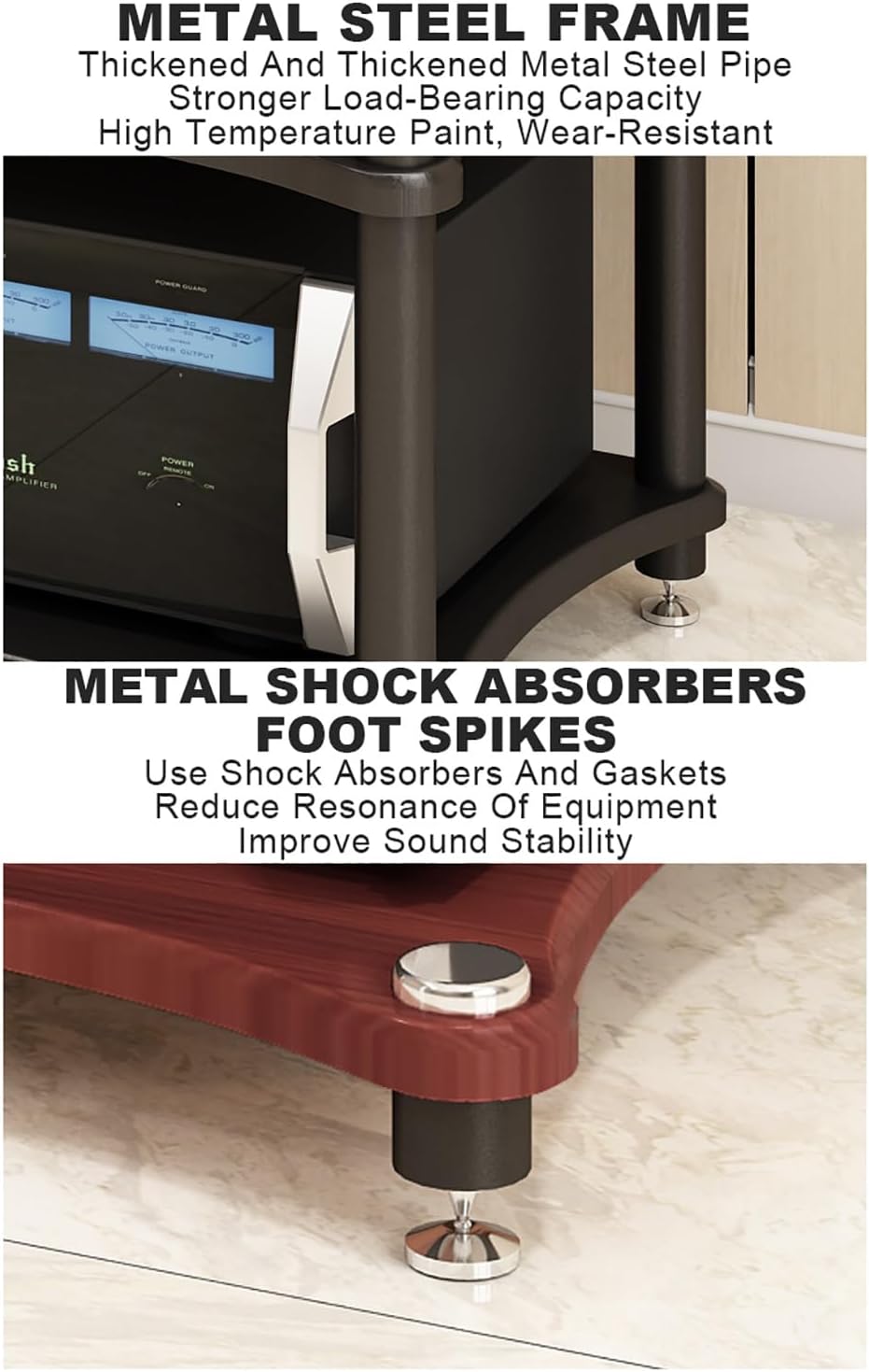 Gaming Shelf Audio Rack Floor-Standing Audio Rack Audio-Video Media Stand with Shelf Mobile Media Storage Stands Easy to Assemble Space-Saving for Living Gaming Recording Room.(Black,60x48x85cm)