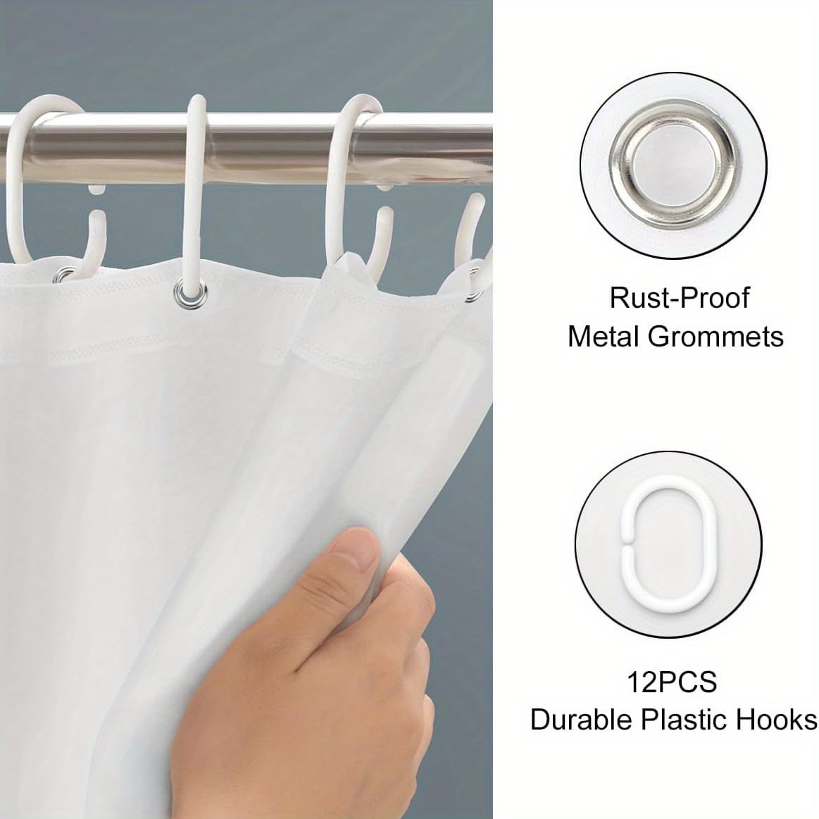 Cortina de ducha extra larga, color blanco, tela impermeable suave, 165 x 220 cm, ideal para bañera, baño y ducha resistente al moho