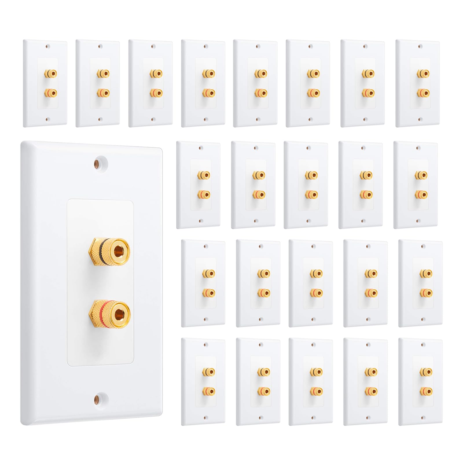 Weewooday 24 Pcs Speaker Wall Plate Gold Plated 2 Connector Banana Plug Wall Plate for in-Wall Speaker Wire, Surround Sound &amp; Audio Systems