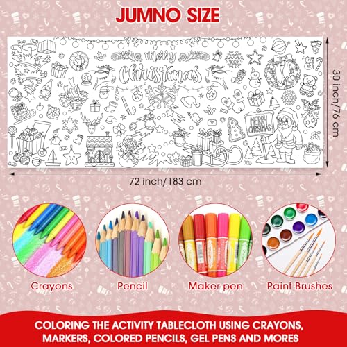 Image of Litmitfu Giant Christmas Coloring Poster - Large Merry Christmas Coloring Tablecloth for Kids, Jumbo Xmas Paper Coloring Table Cloth Banner Activities Games Party Favors Crafts,30 x 72 Inch
