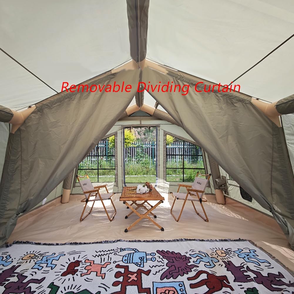 4-sezonowy namiot powietrzny glamping z oddzielną częścią dzienną i sypialną, wodoodporny namiot rozkładany z pompką i otworem na kuchenkę, namiot kempingowy dla 8-10 osób