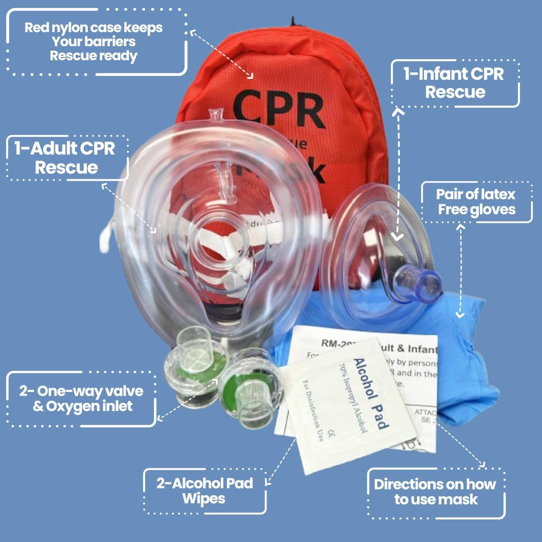 MCR Medical Pack of 5 Adult & Infant CPR Mask Combo Kits (with 2 Valves ea.)