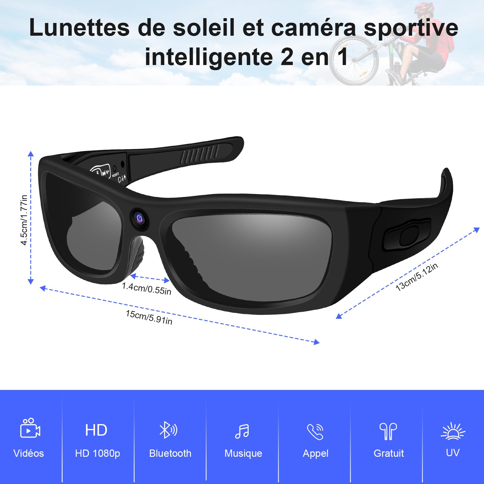 Lunettes de caméra intelligente 4K HD AI