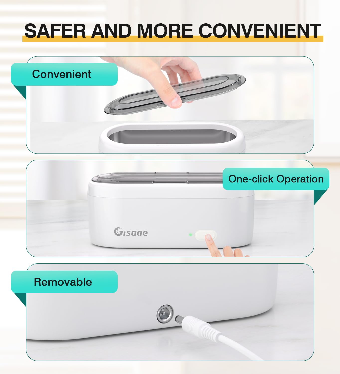 Gisaae Pulitore Ultrasuoni Portatile, 47kHz Lavatrice Ultrasuoni Occhiali, 360ML Vasca Ultrasuoni, Pulitore ad Ultrasuoni per Gioielli, Collane, Orologi, Monete, Protesi Dentarie