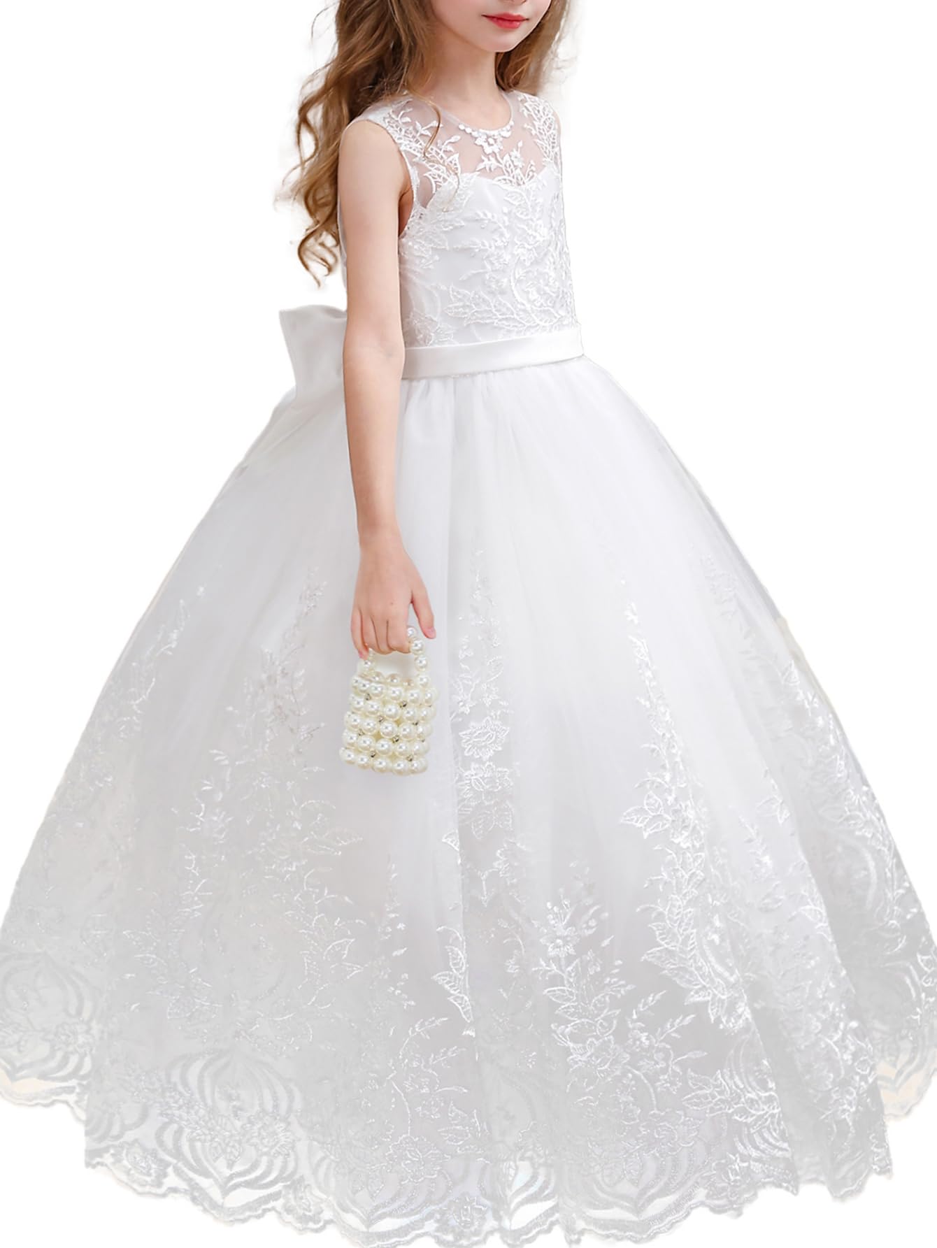 Aibaowedding Mädchen Prinzessin Kleid Elegant Pailletten Bestickte Perlen Spitze Partykleid Brautjungfer Hochzeitskleid Geburtstag Tüll Maxikleid Kommunion Abendkleid Cocktailkleid Festzug Ballkleid