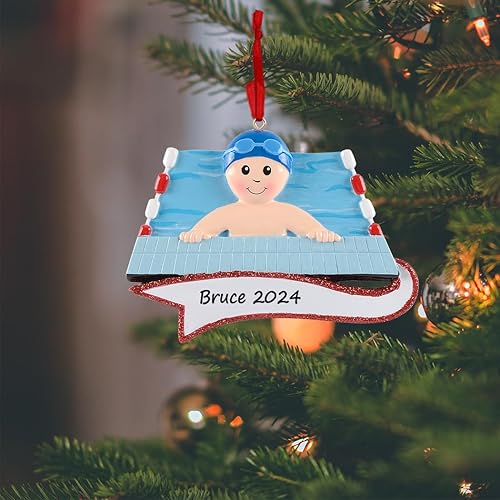 Miniatura 2 de Adorno de Navidad personalizado para niño nadador 2024 – Nadador en la piscina, regalos de recuerdo deportivo para entrenador de natación, amantes