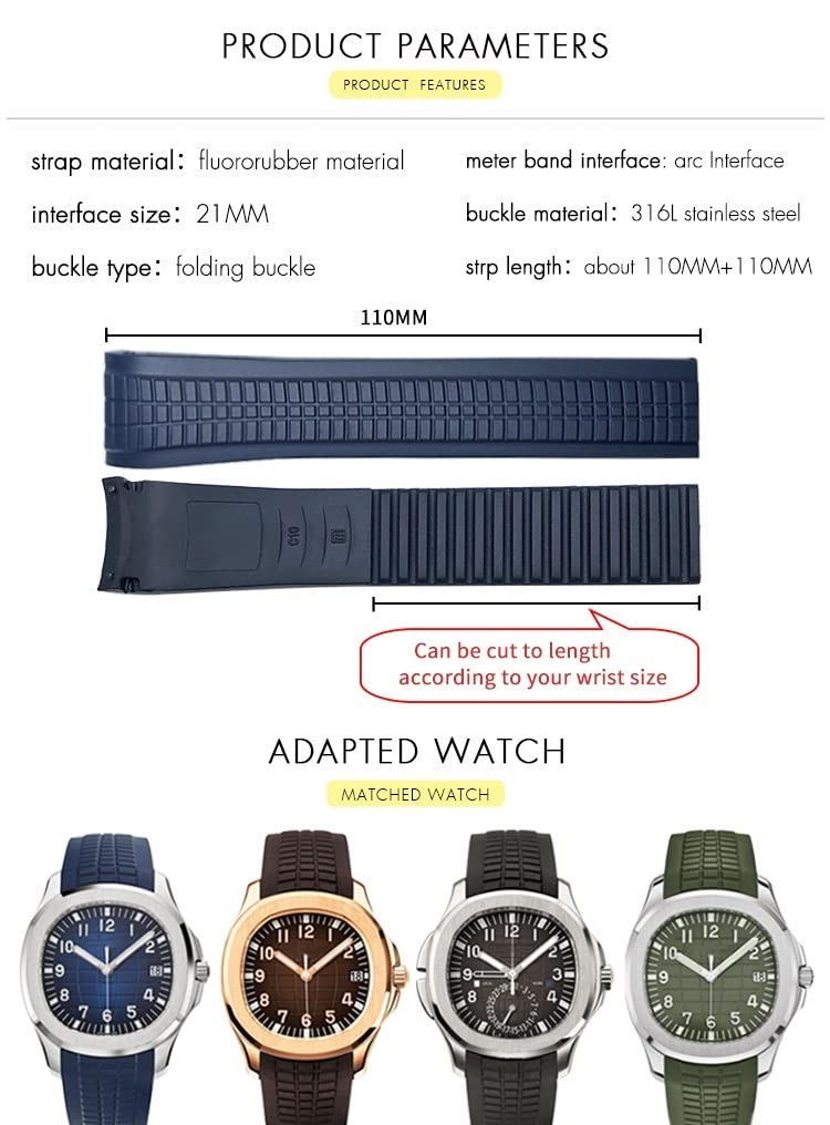 pour 5164A 5167A série Papillon Boucle Bracelet de Montre en Silicone 21mm Bracelets de Montre en Caoutchouc fluoré coloré pour Bracelet de Montre Homme et Femme