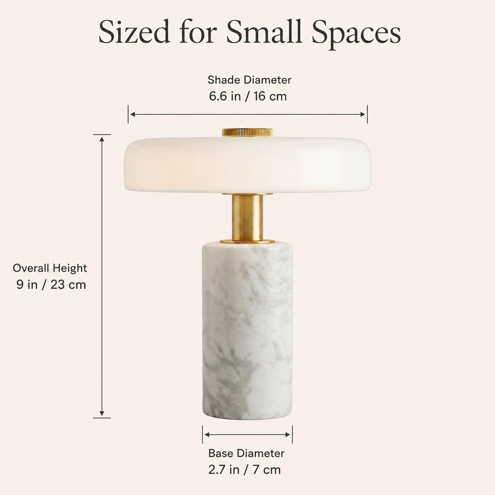 Lampe De Table En Marbre 23 CM, Verre Sans Fil Rechargeable, Lampe De Chevet LED À Intensité Réglable Par Effleurement, 3 Températures De Couleur, Veilleuse En Pierre Pour Chambre Et Salon