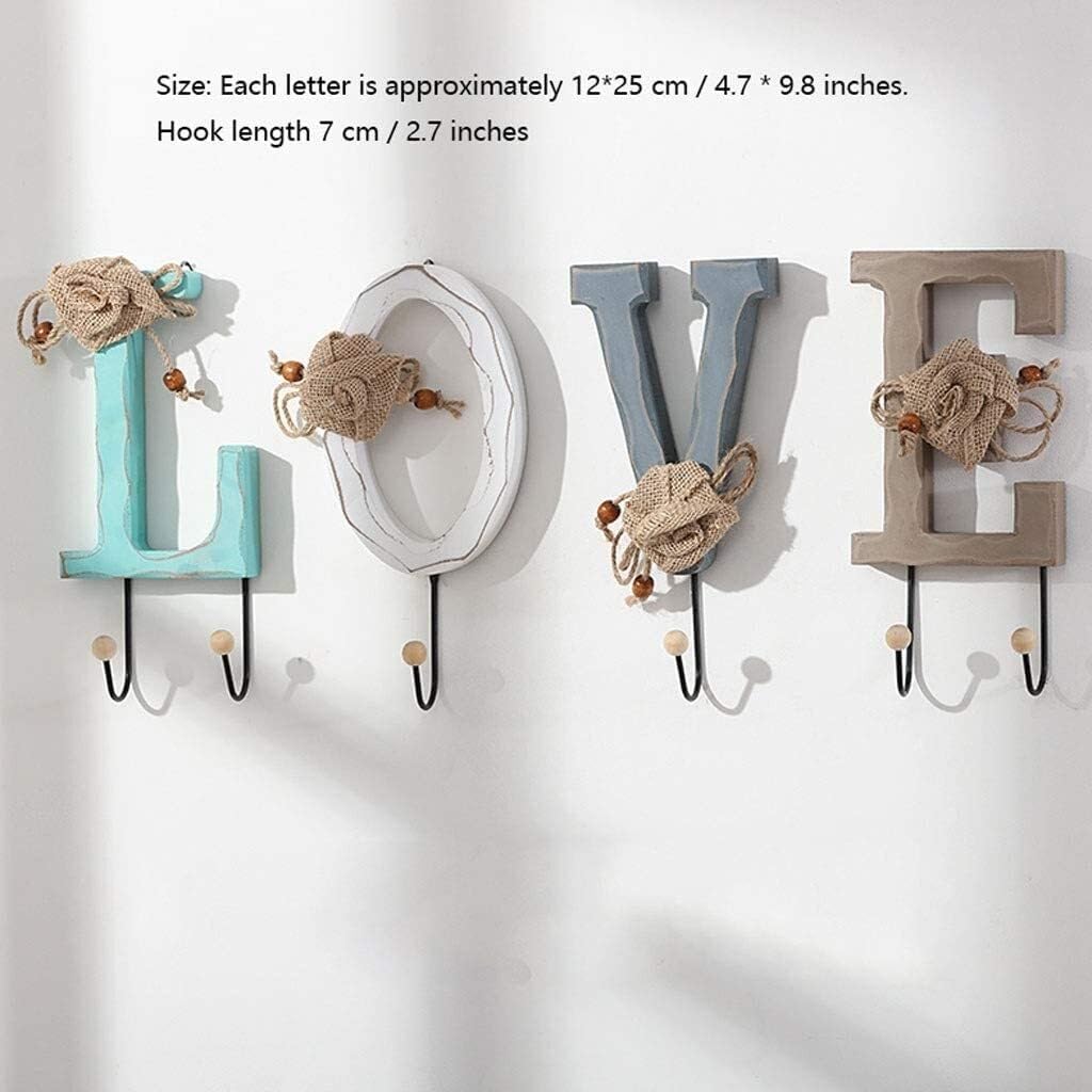 Ganchos de Pared creativos de Moda, Perchero de Pared con Alfabeto de Madera, 6 Piezas, Ganchos de Metal, Soporte for Llaves, Perchero for Armario, Perchero for el hogar(Love)