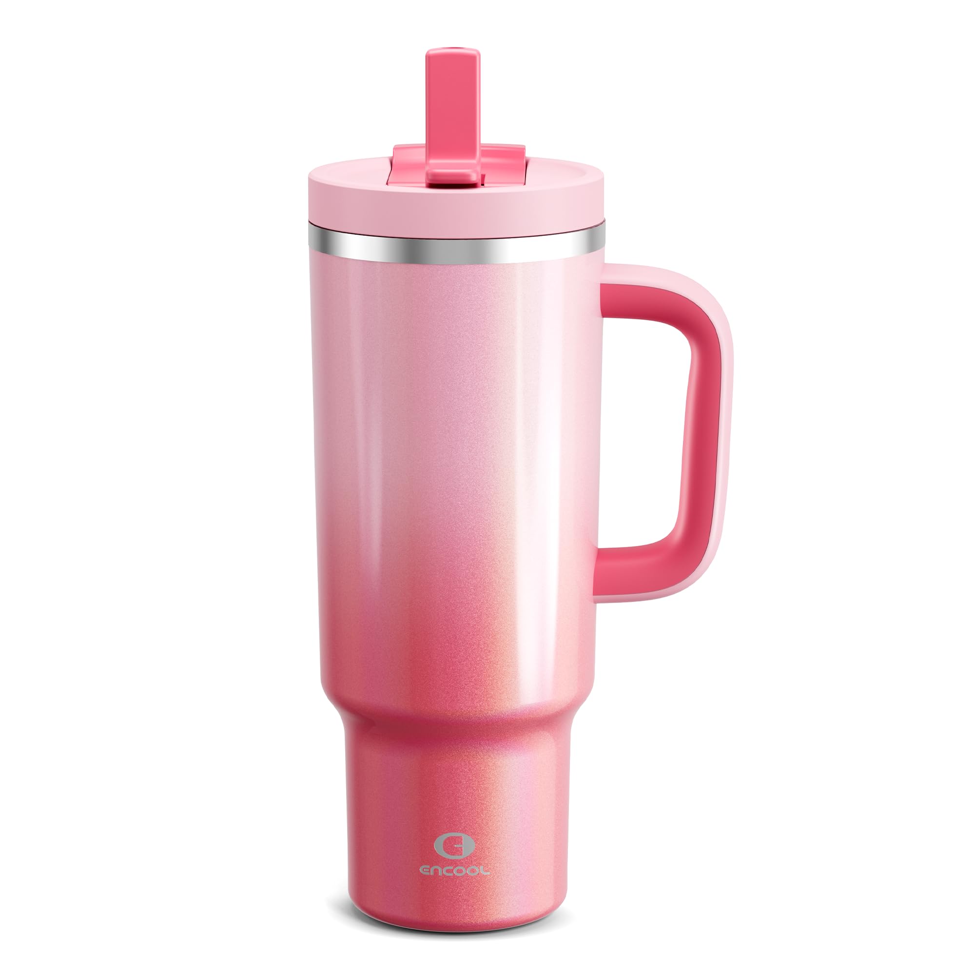 40 oz Tumbler with Handle and Straw: Stainless Steel Insulated Tumbler Keeps Cold for 24 Hours, Leakproof Travel Cup Fits in Cup Holder and BPA-Free, Flamingo