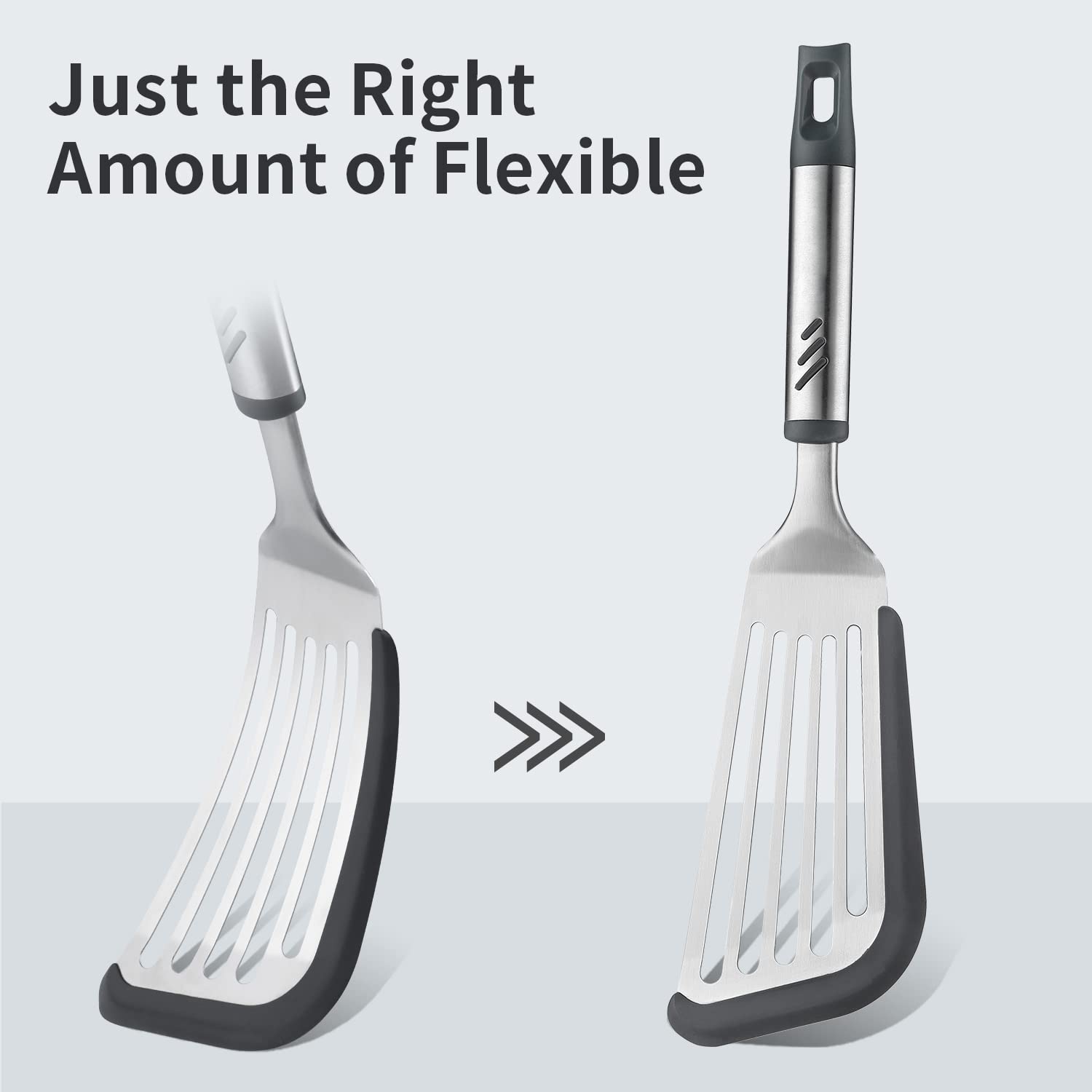 Lebabo Fish Spatula for Nonstick Cookware, Stainless Steel Slotted Spatula with Silicone Edge, Flexible Metal Turner for Cooking, Flipping, Frying, 12.6" Egg Flipper Utensils, Heat Resistant Handle - Image 4