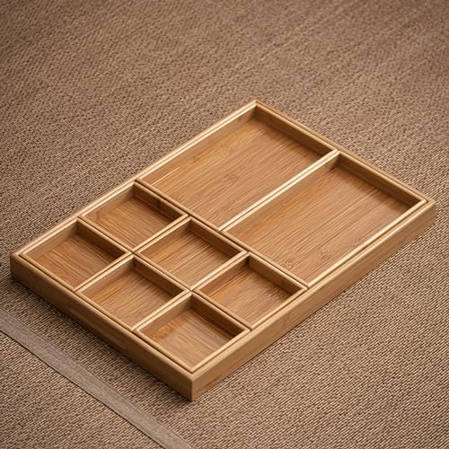 JIKANNOYA お盆 トレー 竹製 滑らないトレー 天然竹 多目的トレイ 小物入れ 北欧 トレイ カフェトレー コースター 茶托 ティートレー 前菜プレート ランチョン お膳 お茶 食事用 卓上用トレイ 定食用 多機能 便利 家庭用 業務用 9グリッド