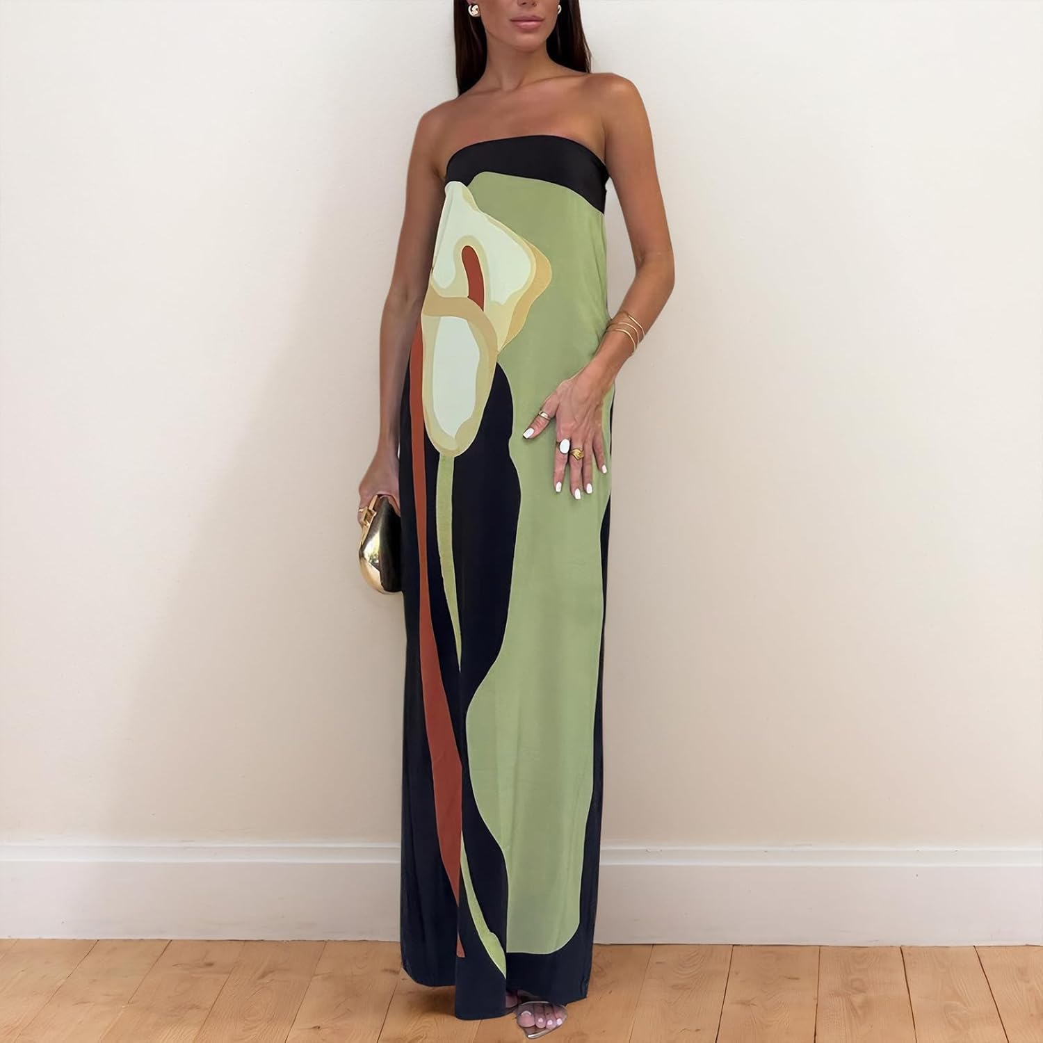 Zwirelz Women Strapless Maxi Dress Boho Floral Print Flowy Long Tube Dress Off Shoulder Loose Beach Sundress - Image 8