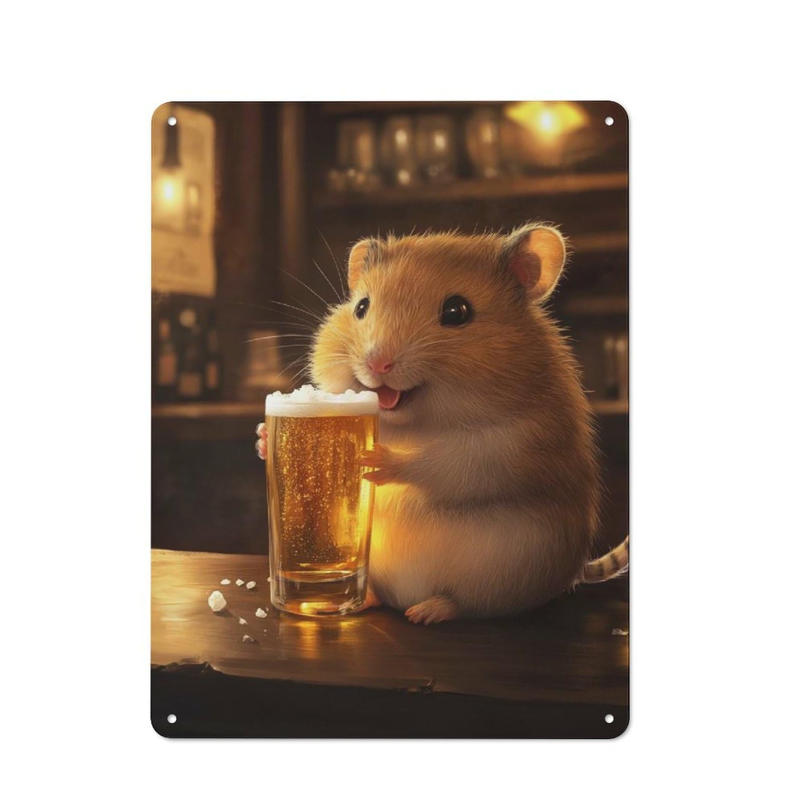 Junmoney Hamster With Beer In A Bar Metal Wall Sign 40X30cm Featuring For Living Room Wall, For Decorating Living Rooms And Feature Walls