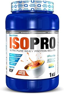Quamtrax Nutrition - Isopro CFM (Aislado de Proteínas de Suero de Leche) - 1 kg - Sabor Crème Brûlée - Alto contenido proteico, rápida absorción y bajo en grasas