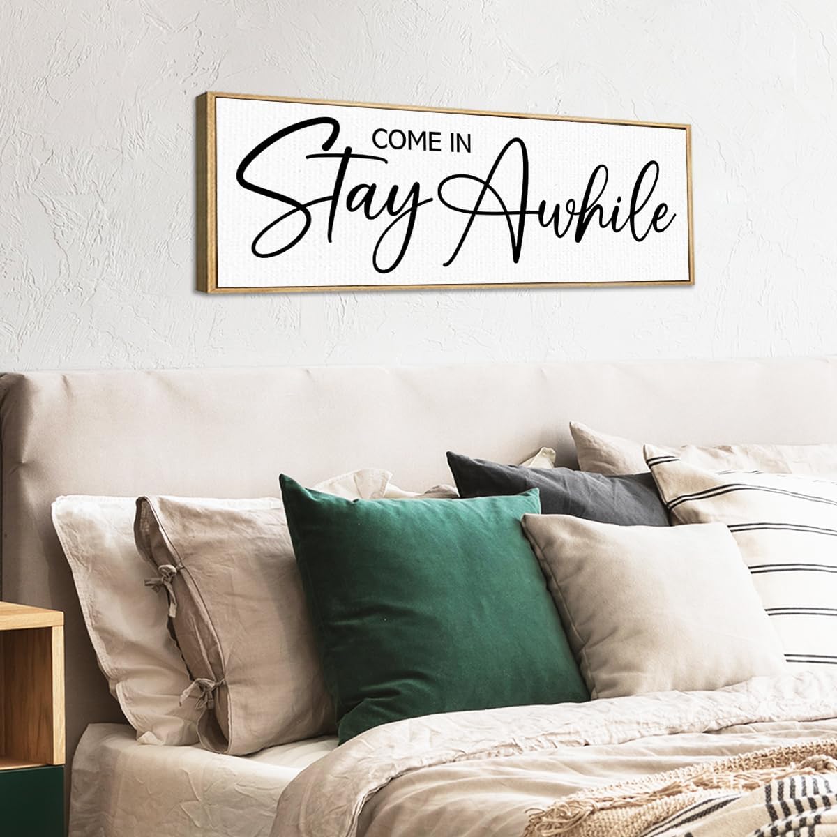 Come In Stay Awhile Sign Wall Art Rustic Farmhouse Home Canvas Framed Print for Guest Room Living Room Porch Entryway Wall Decor