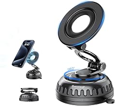 Car Smartphone Holder, Magnetic [2026 Developed, 24 x N55 Super Strong Magnet] Vacuum Suction Smartphone Stand, 360° Rotation, Telescopic Arm, Foldable, Nano Gel Suction Cup, Washable, Heat Resistant